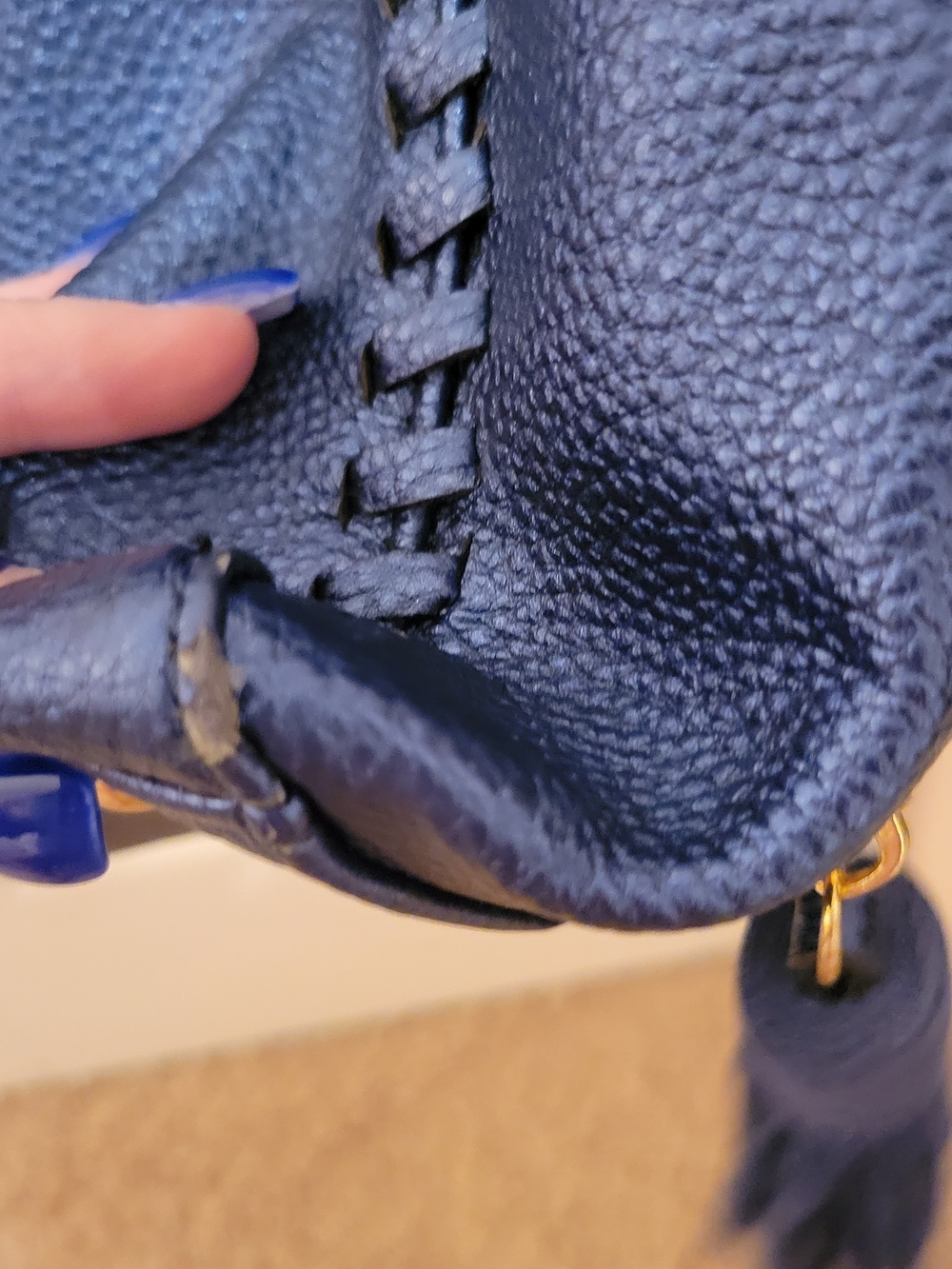 Structured Navy Tote with Gold Hardware - Picture 4 of 14
